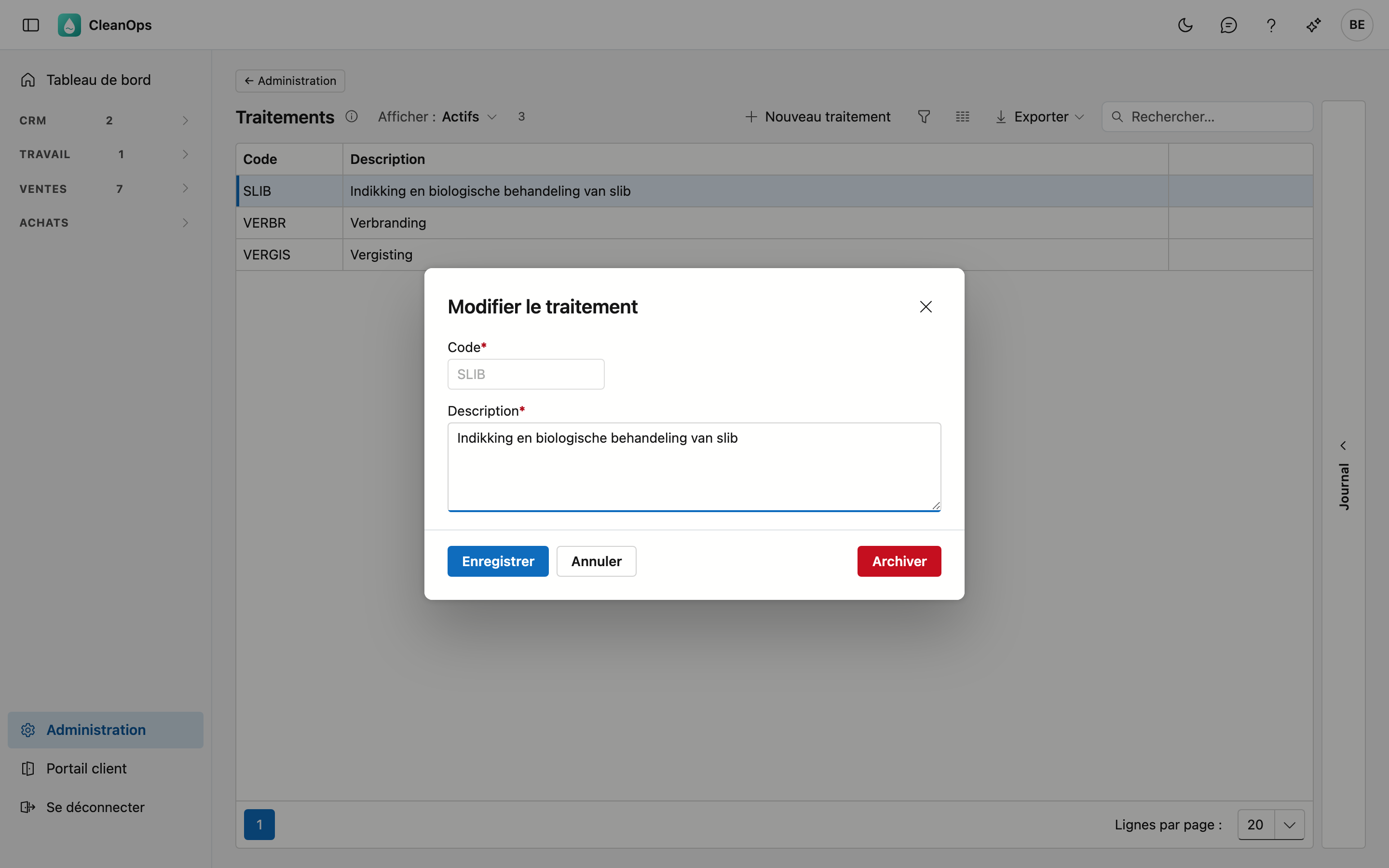 Un traitement La fenêtre Modifier le traitement avec le Code SLIB et la Description